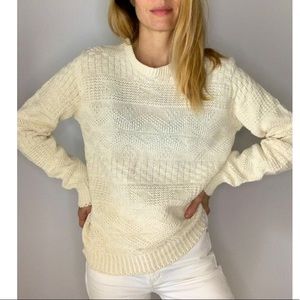 Vintage Cream Summer Lands End Cotton Knit Chunky Sweater
